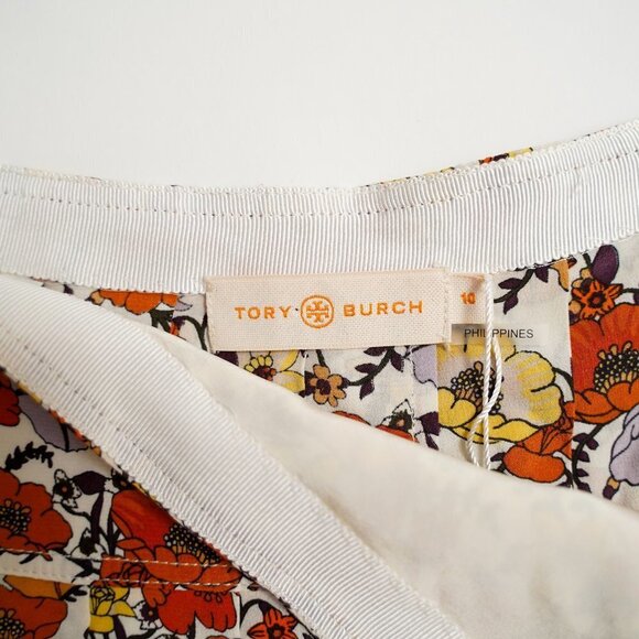 NWT Tory Burch Silk Printed Pleaded Skirt "Ivory Blossom Ditsy" - Picture 5 of 10